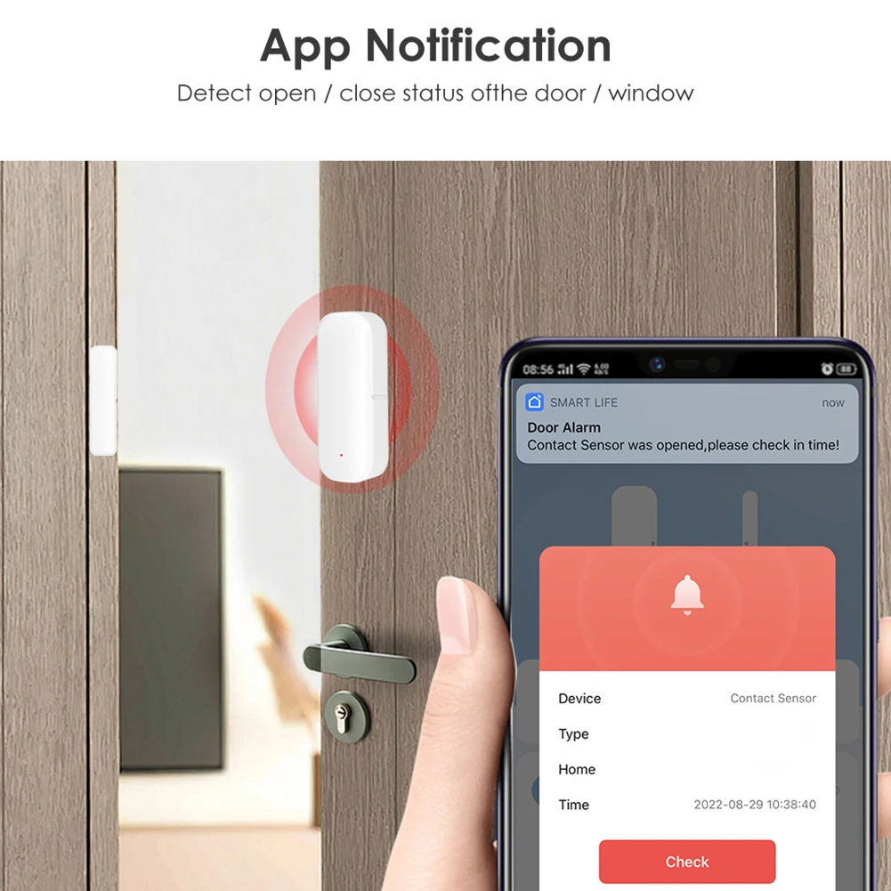 Notificación de Sensor de puerta inteligente WiFi/Zigbee, soporte Tuya para Google Home/Alexa, funciona con Smart Life para alerta antirrobo de negocios