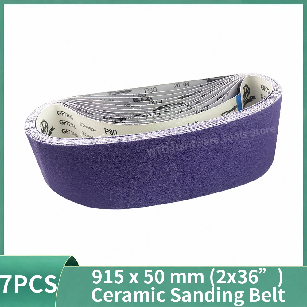 7PCS 915x50mm Ceramic Alumina Sanding Belts, P80 to P400, High-Performance Abrasive Belts for Weld Removal & Surface Finishing