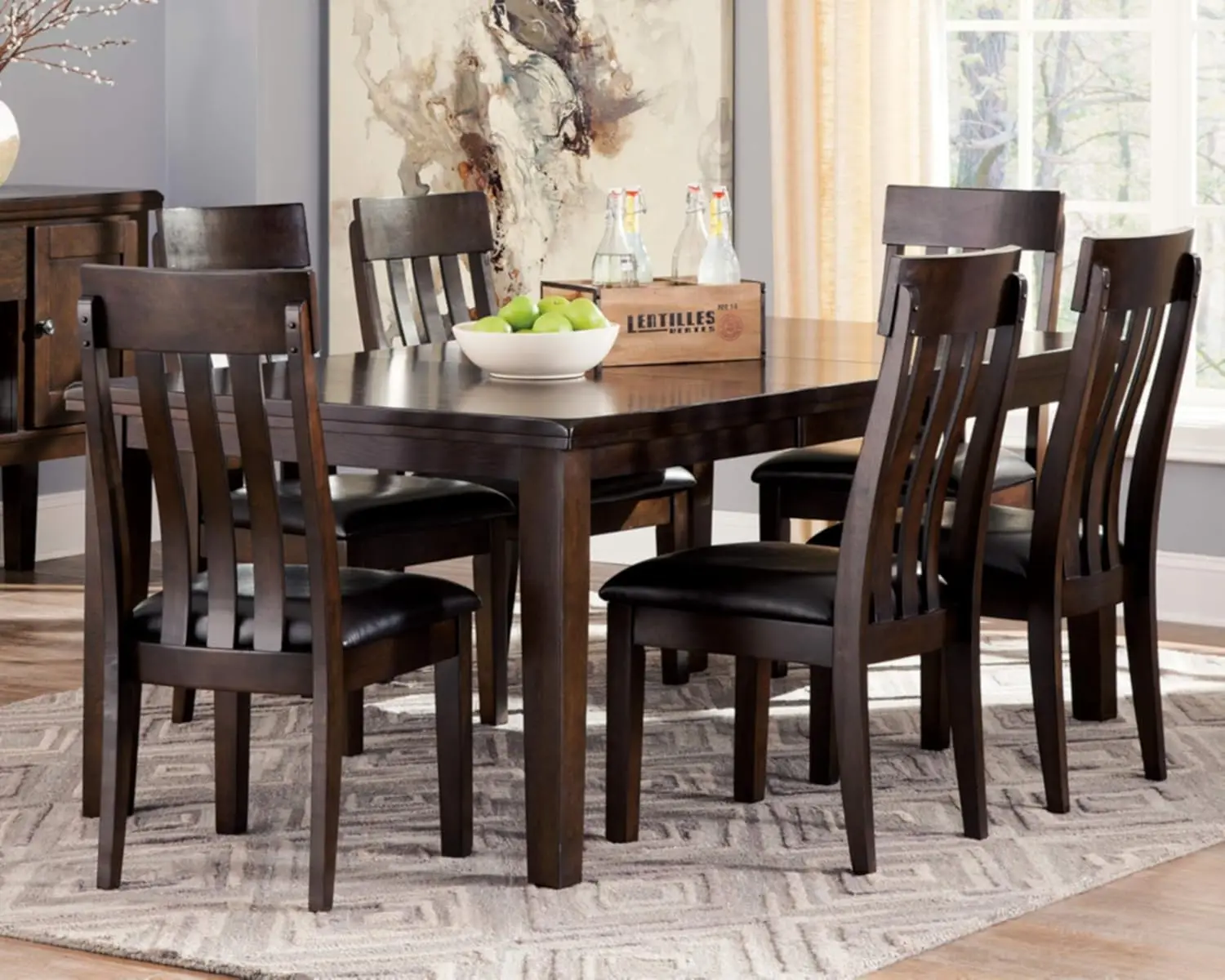 Traditional Rectangular Dining Extension Table, Seats up to 8 Dark Brown Edges and corners have a rounded off