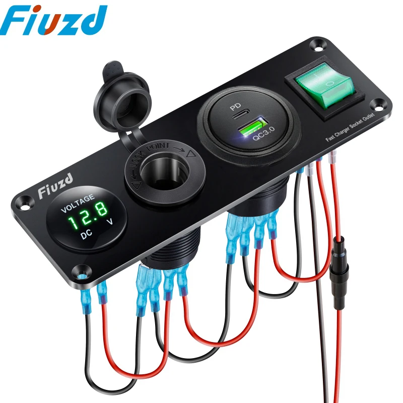 

12V Lighter Socket 4 in 1 Waterproof Car Dual QC3.0 USB Outlet Panel for RV Marine Boat Power Socket Charger Socket