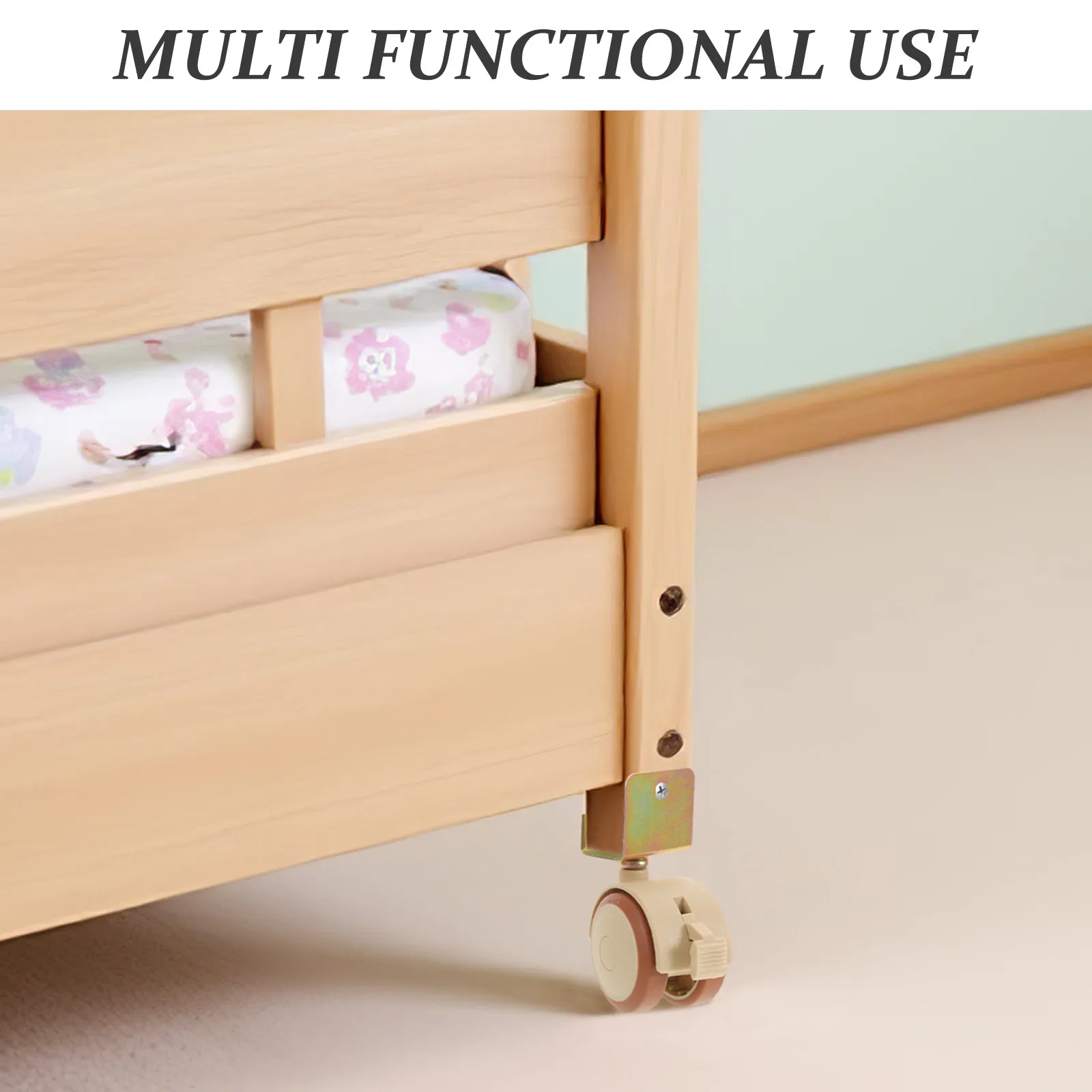 2 Pcs Crib Silent Pulley Furniture Bracket Wheels Baby Bed Casters with Brake Swivel U-bracket view 2
