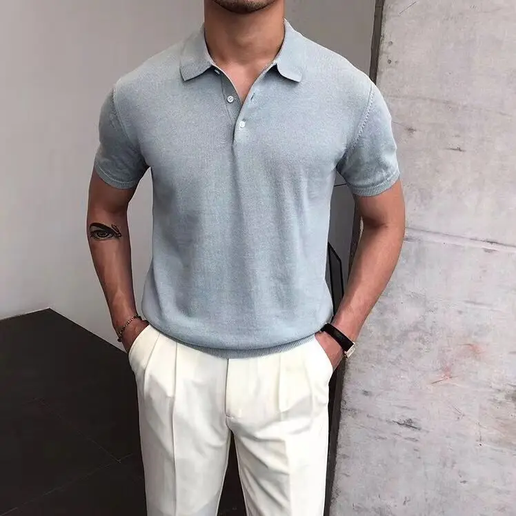 

2026 Summer Thin Men's Slim-Fit Casual Knitted POLO Shirt Stylish Simple T-Shirt Cotton Short Sleeves