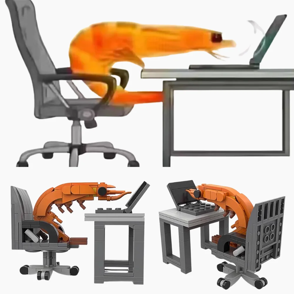 MOC 블록 새우 모델 피규어, 퍼즐 조립, 남녀 무작위 혼합, 인터넷 유명인 창작 패러디