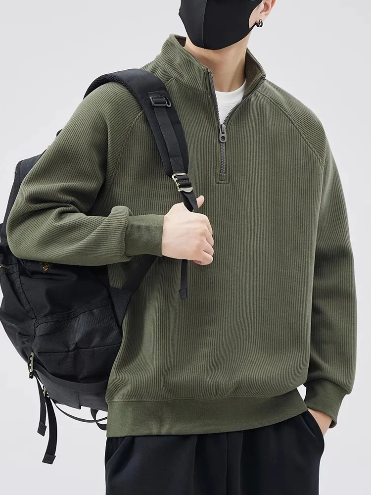 Men's Premium Half Zip Sweatshirt 2025 Minimalist Stand Collar Pullover French Terry Crewneck Top Oversized Casual Sweater