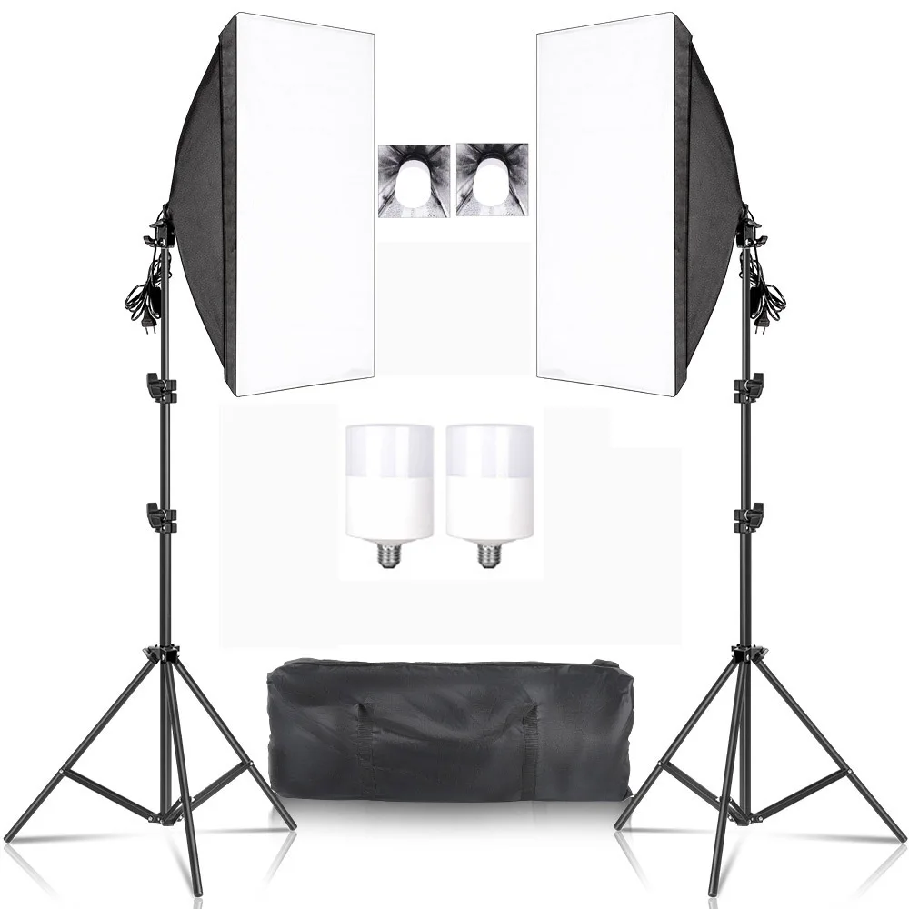 20w/30w/40w Softbox Lighting Kit Continuous Photography Lighting Kit E27 Bulb Photo Studio Lights Equipment for Camera Shooting