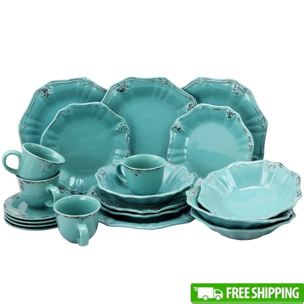 

Fleur De Lys Dinnerware Set 20Pieces Stoneware Service 4 Dishwasher Microwave Oven Safe Elegant Tableware