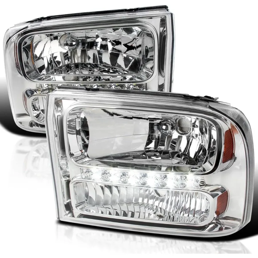 1 قطعة كروم واضح Led المصابيح الأمامية متوافقة مع 1999-2004 فورد F250 F350 F450 سوبر ديوتي 2000-2004 فورد رحلة L + R زوج رئيس