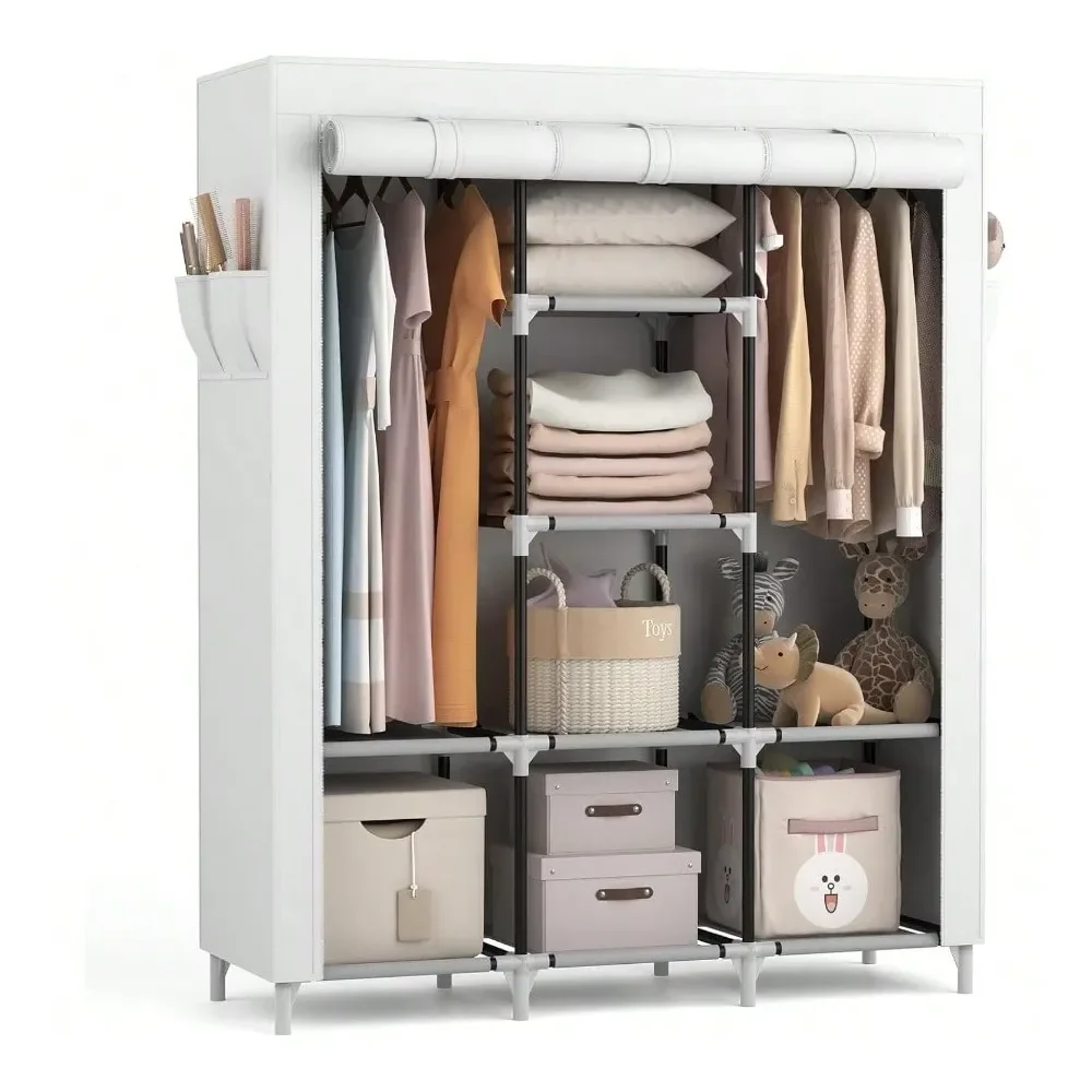 

Closet Wardrobe For Hanging Clothes With 2 Hanging Rods And 8 Storage Organizer ShelvesSturdy Large Wardrobe Closet For Bedroom