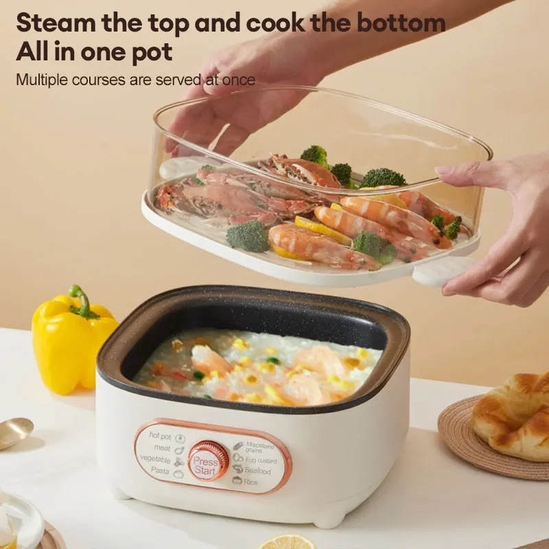 Multicooker Steamer Electric Steam Pot Cooking Steaming Home 2-layer Transparent Food Dumplings Household Pan Warmer 110V/220V