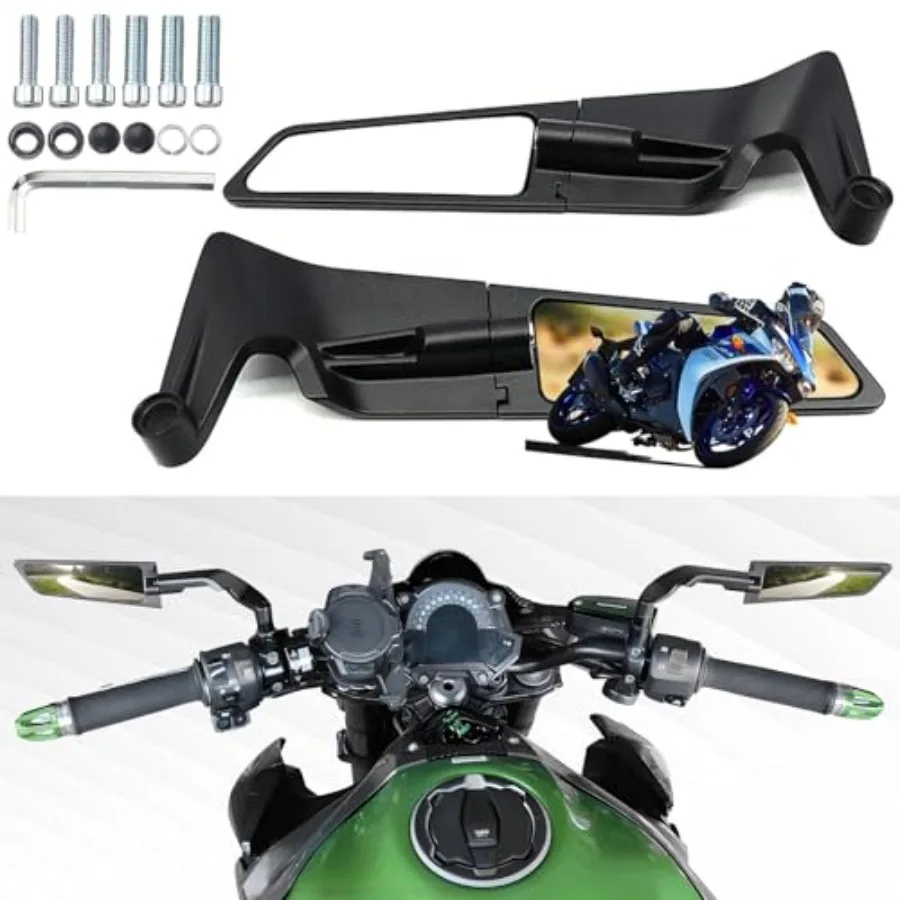 

Motorcycle Rear View Mirrors, Stealth Wind Wing Side Mirrors Compatible with 2025 Z400 Z650 Z900 Z1000 125 200 250 390 690 790