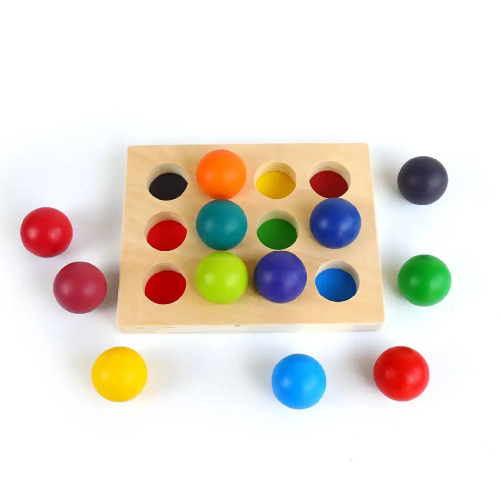 Rainbow Wooden 12 Color Sorting Matching Game, brinquedos educativos para crianças, jogo de contagem, bola brinquedos, desenvolver habilidades motoras