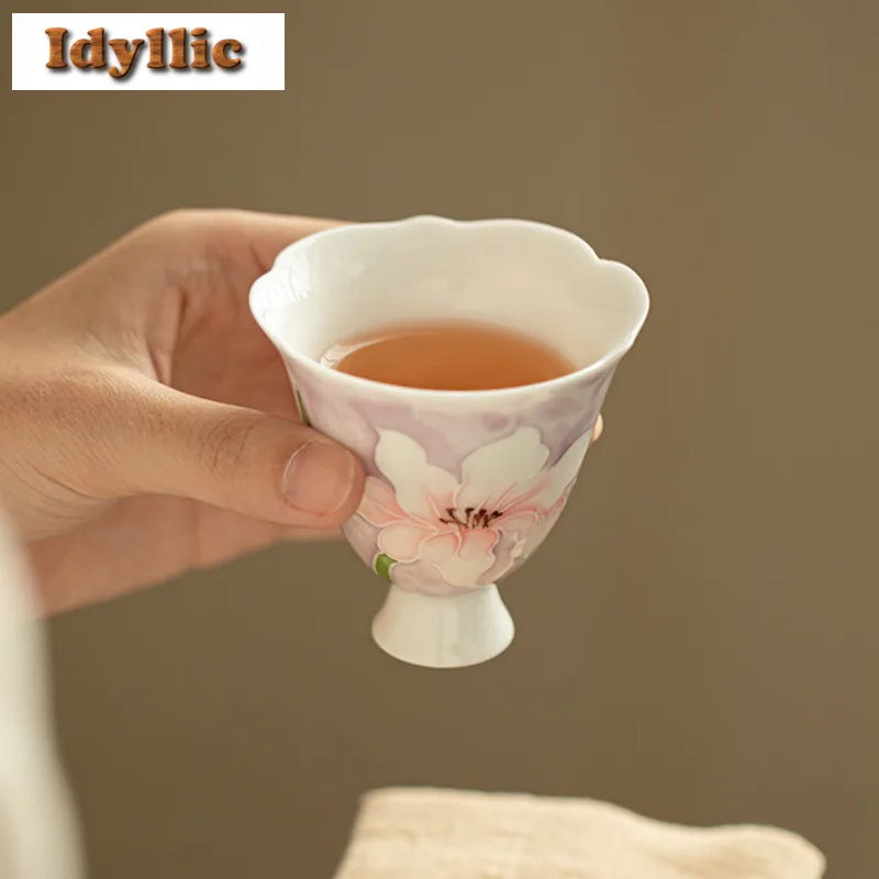 

70ml Hand-painted Flower Mouth Teacup Retro Tea Bowl Water Jug Tea-tasting Personal Cup Jianzhan Master Cups For Tea Collection