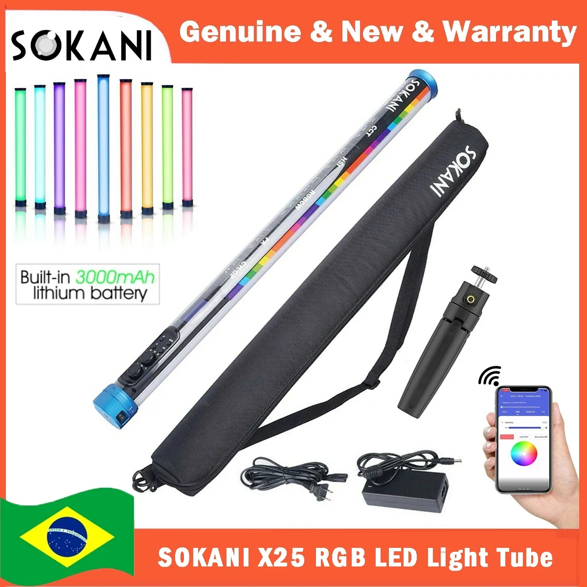 【DO BRASIL】Sokani X25 RGB LED Video Light Handheld Tube Wand Stick  CTT Photography Lighting 3000mAh APP for YouTube Tiktok