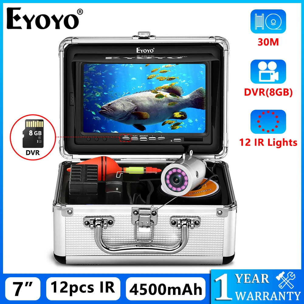 

Eyoyo Outdoor Fishing Underwater Video Fish Finder 7" Display With DVR Function HD 1000TVL IR Camera 30M Cable 4500mAh Battery