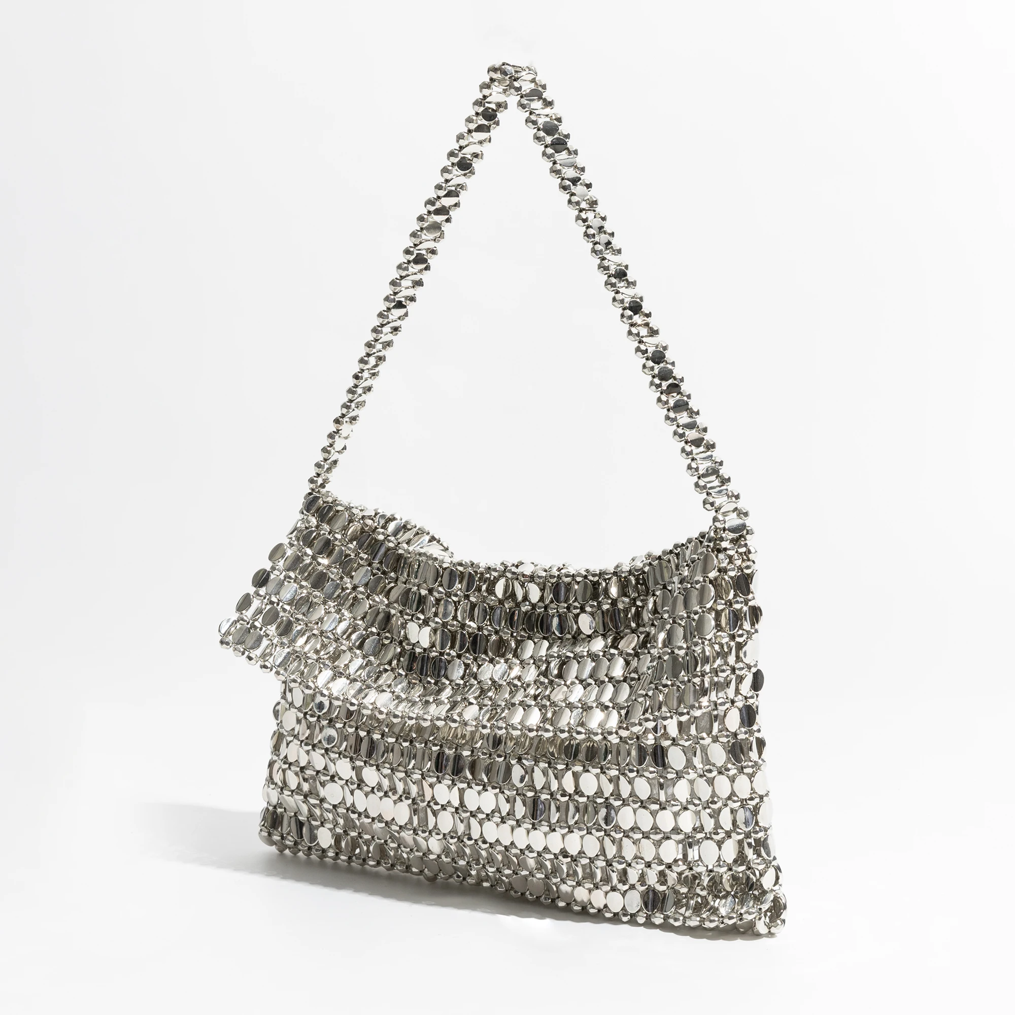 MABULA Girl\'s Bling Sequeins Cover Tote Bag Silver Fashion Clutch Glitter Handbag Chic Party Wedding Woman Wrist Evening Purse