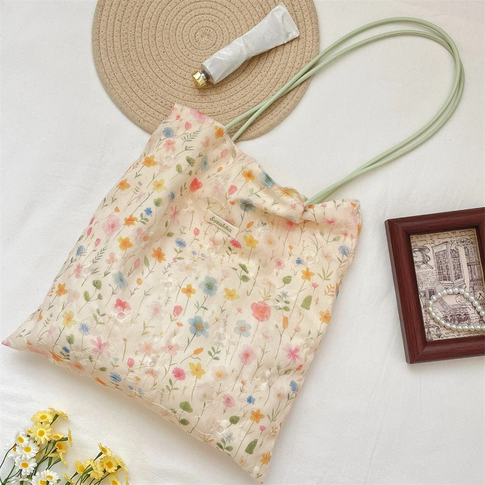 Fresh Floral Tote Bag Large-capacity casual shoulder bag Students school Bag Women work travel shopping portable Handbag