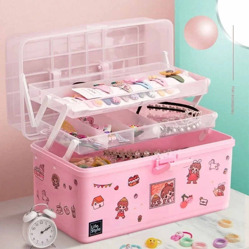 Children's Hair Accessories Storage Box, Large Capacity, Rubber Band, Dustproof Artifact, Plastic, Transparent, Cute, Jewelry