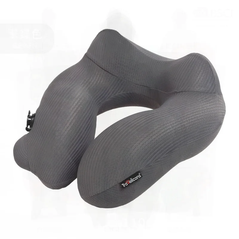 

Portable Inflatable U-Shaped Pillow Cervical Neck Support for Travel Outdoor Gray Ice Silk Minimalist Design Adult Sleep Aid