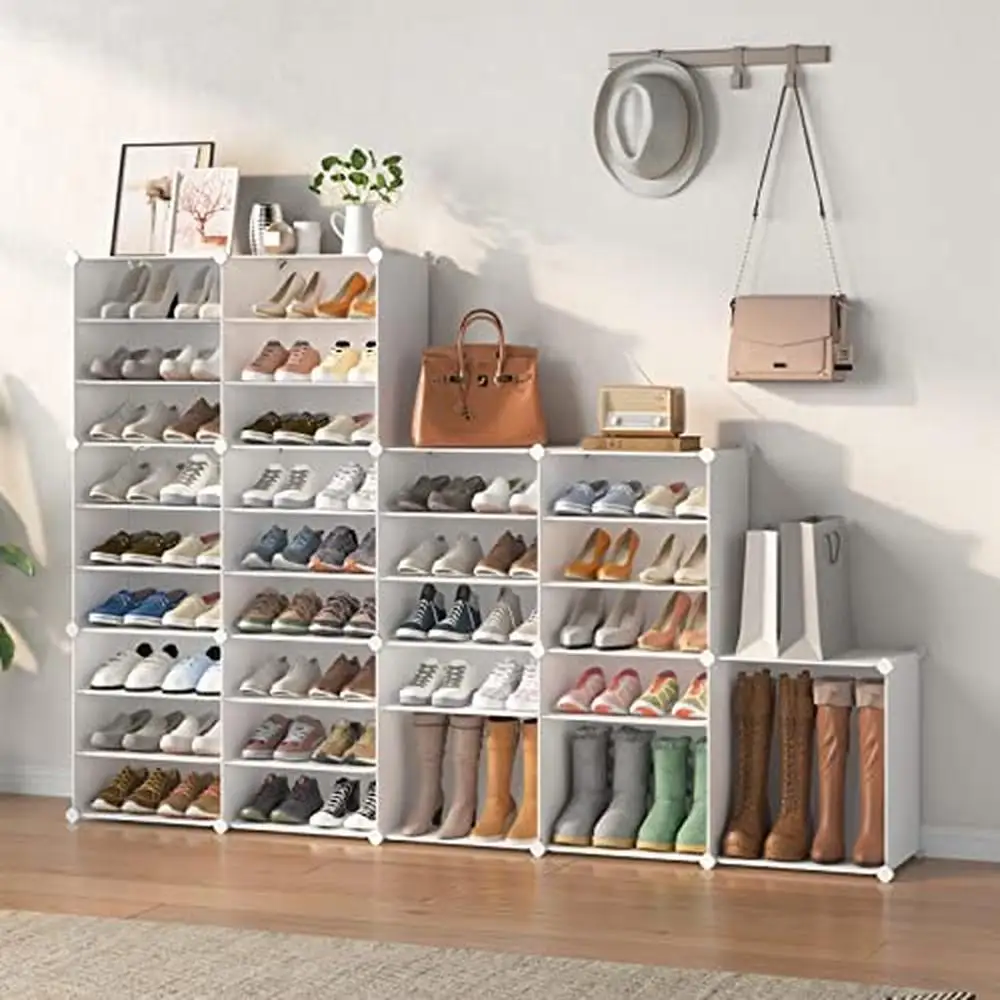 Shoe Shelf Storage Organizer Stackable Detachable Doorless Rack Cabinet 72 Pairs Plastic Eco-friendly 12x48x72