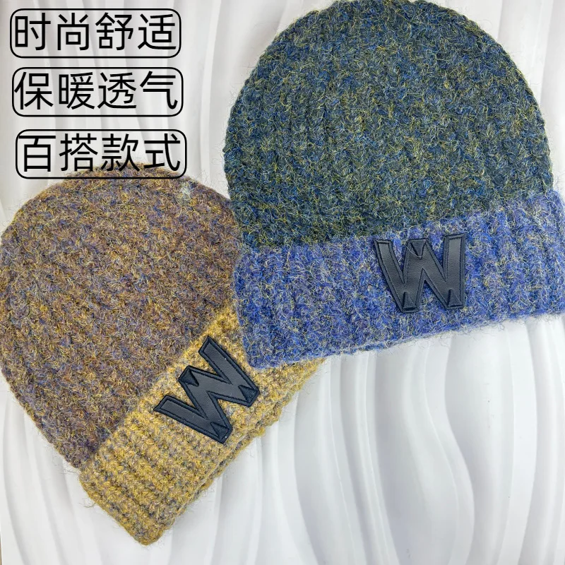 Unisex Koreanischer Stil W-Buchstabe Strickmütze Dicke Nadel Großer Kopfumfang Warme Wintermütze Trendige Vielseitige Kälteschutz-Kappe
