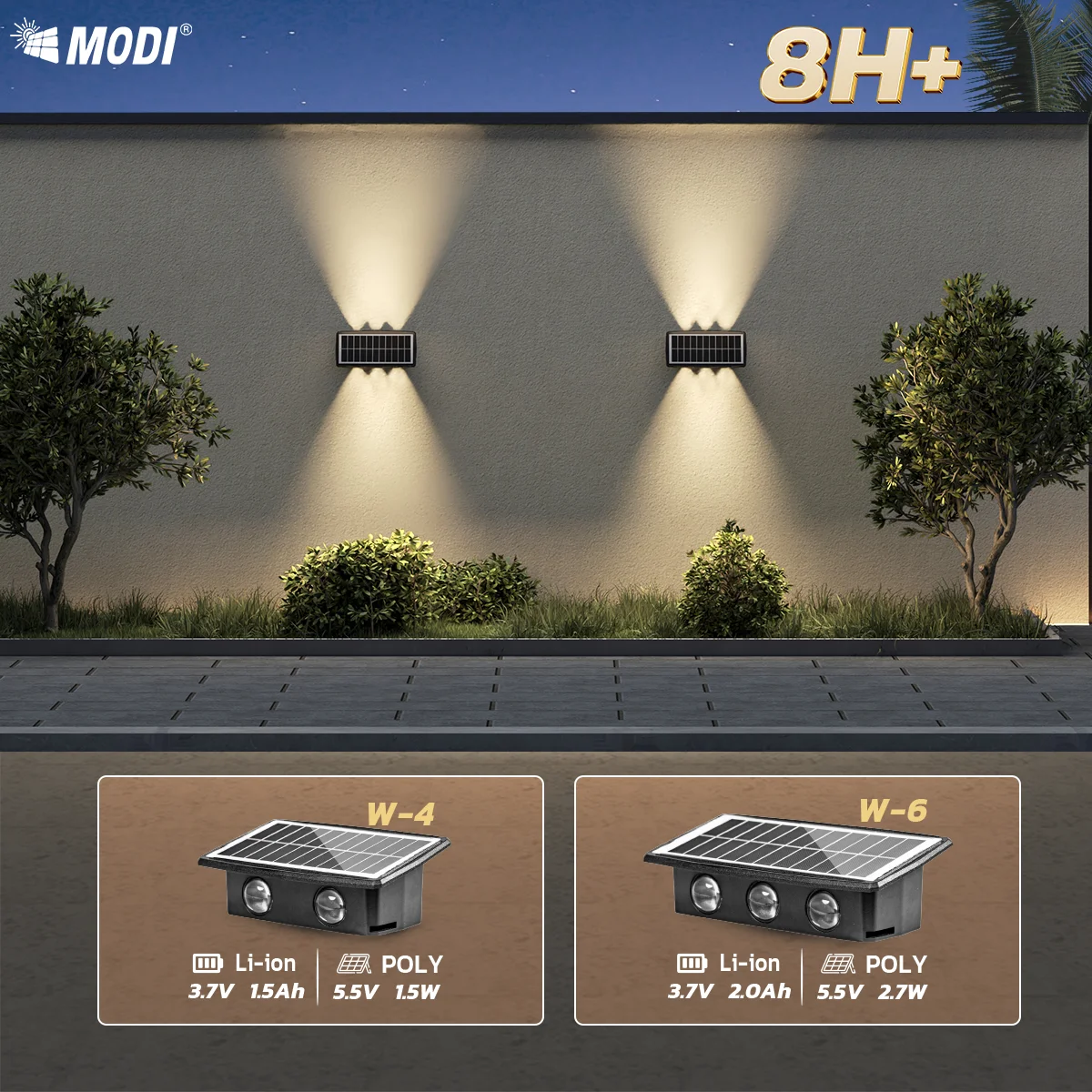 مصابيح غسيل الجدار الخارجية بالطاقة الشمسية IP65 مقاومة للماء - مصباح LED أبيض وذهبي موفر للطاقة للواجهة والسياج وإضاءة المناظر الطبيعية