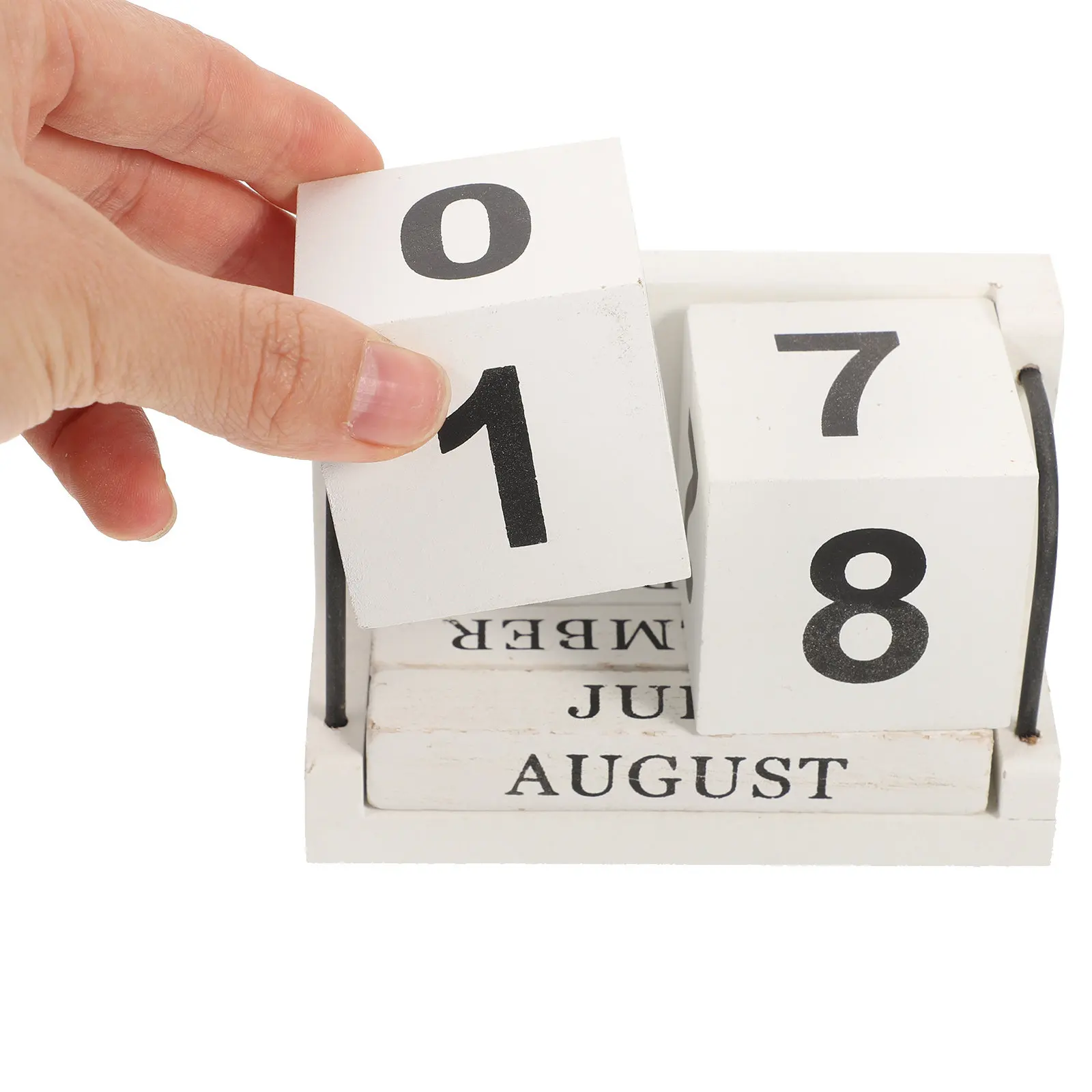 

1Set Wooden Desk Calendar Blocks Perpetual Date Display Rotating Cubes with Month Numbers Natural Wood Table Calendar for Home