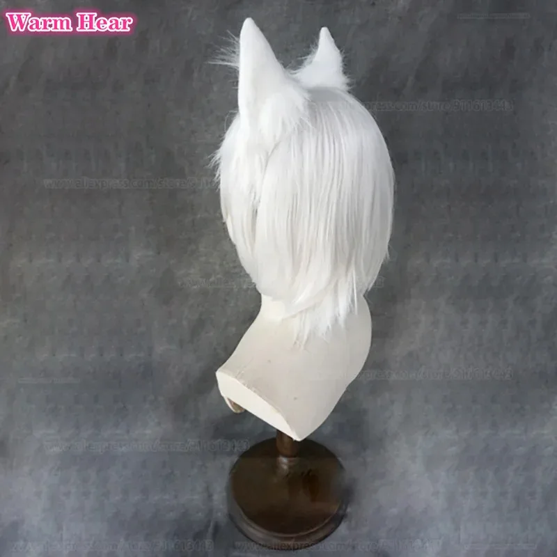 أنيمي تأثيري الفضة الأبيض قصيرة 28 سنتيمتر والأذن تومو مقاومة للحرارة الشعر هالوين حفلة للجنسين الباروكات + غطاء شعر مستعار مجاني ob;8