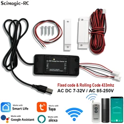 Tuya WiFi akıllı evrensel 433MHz sabit haddeleme kodu garaj kapısı kapı açacağı RF alıcı kapı sensörü ile 5V AC DC 7-250V Alexa