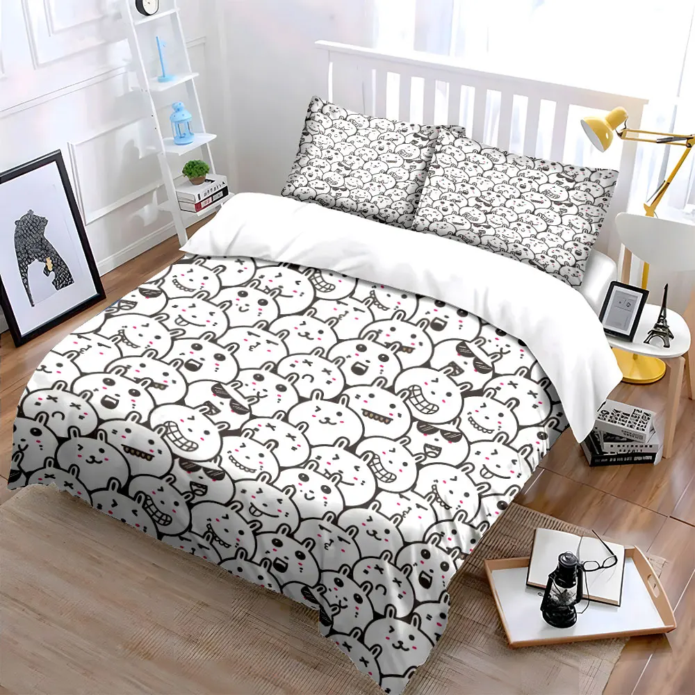 Cartoon animal faces with varied expressions Bedding Set for Kids Luxury Gift 3pcs Digital Print Comforter Set Soft Comfortable