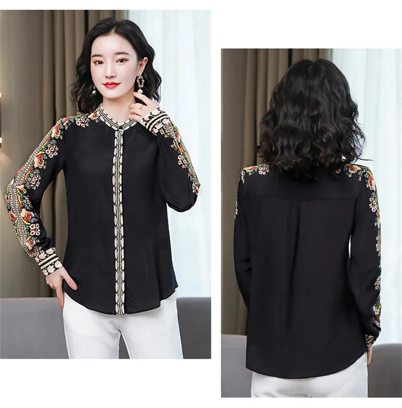 FANIECES 2XL 3XL Retro Print Elegant Chic Office Lady Button Up Shirt 2024 Spring Autumn Women Fashion Commute Tops Blouses 6258