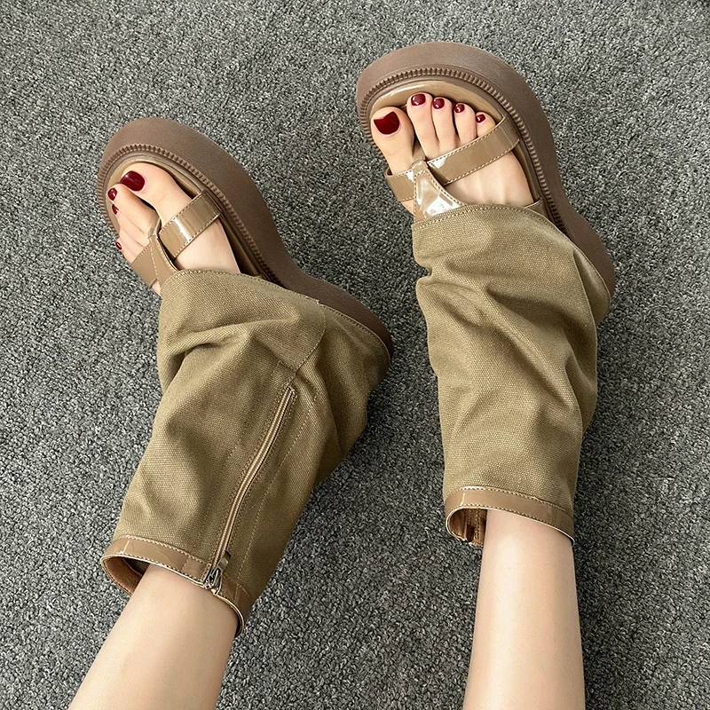 Designer Soft Leather Fashion Women Casual Open Toe Gladiator Wedges Sandals Outside Women Slippers Thick Sole Women Sandals