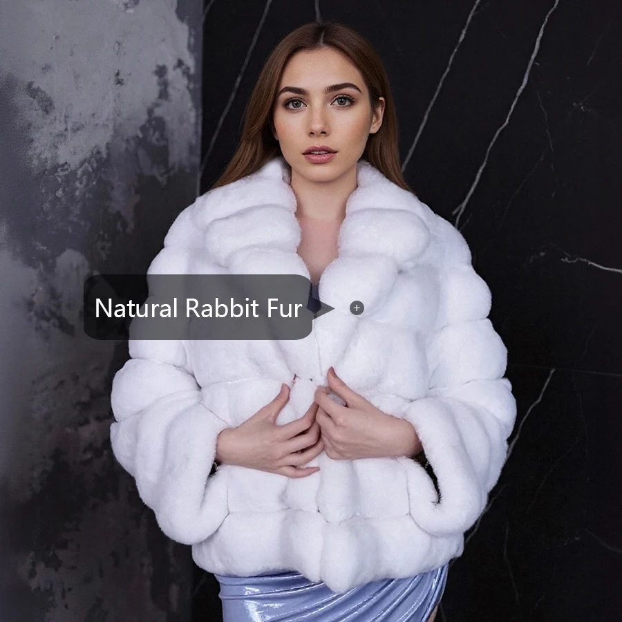 معطف فرو أرنب ريكس حقيقي أبيض مع ياقة قصيرة شينشيلا ملونة سترة فروي سترة نسائية عالية الجودة من الفرو الطبيعي