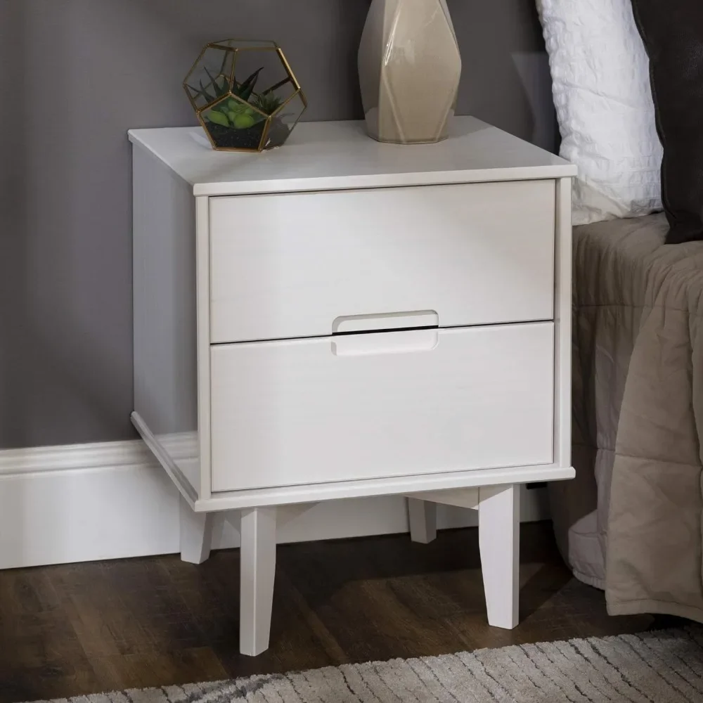 

Small Table White Furniture Solid Wood 2-Drawer Groove Handle End Side Table Nightstand with Storage Side Bed Tables