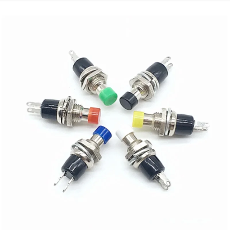 50Pcs 7mm 2 Pins SPST NO(Normally Open) Momentary Mini PushButton Switch RED GREEN WHITE BLACK YELLOW BLUE Press ON Release OFF