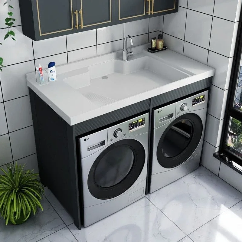 Laundry cabinet Balcony with rubbing board Laundry pool Space aluminum double position dryer Combined drum protective cover
