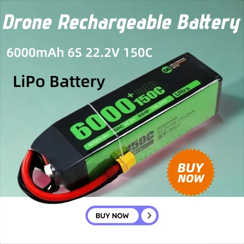 

XT60 6000mAh 6S 22.2V 150C LiPo Battery for RC Quadcopter Helicopter FPV Racing Drone Rechargeable Battery