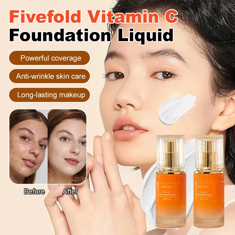 Five Vitamin C Skin Nourishing Foundation Ivory Natural Brightens Skin Tone Concealer Moisturizes Non-Sticky Improves