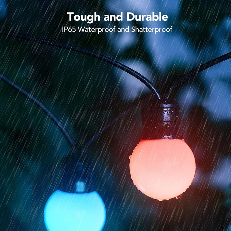Smart LED String Lights Outdoor Waterproof RGBW G40 Globe 50 Bulbs Patio Lights App Remote Control LED Lights For Christmas