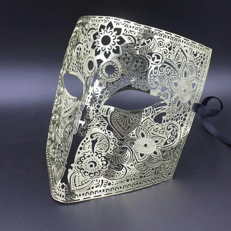 الذهب والفضة اللون كامل الوجه باوتا فانتوم تأثيري قناع تنكر أسود معدني الجمجمة درع ماردي غرا جوكر قناع الحفلات