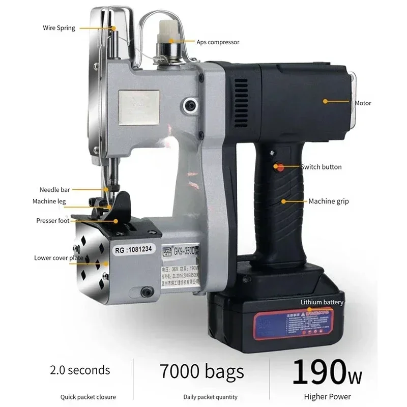

Portable Rechargeable Lithium Battery Sewing Machine Rice Bag Packaging Machine Weaving Bag Sealing Machine Best Seller