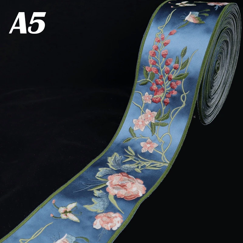 1m Chinese Style Embroidery Edge Ribbon Hanfu Ancient Dress Theatrical Costume Curtains Sofa Decor Fabric Strips Woven Belt