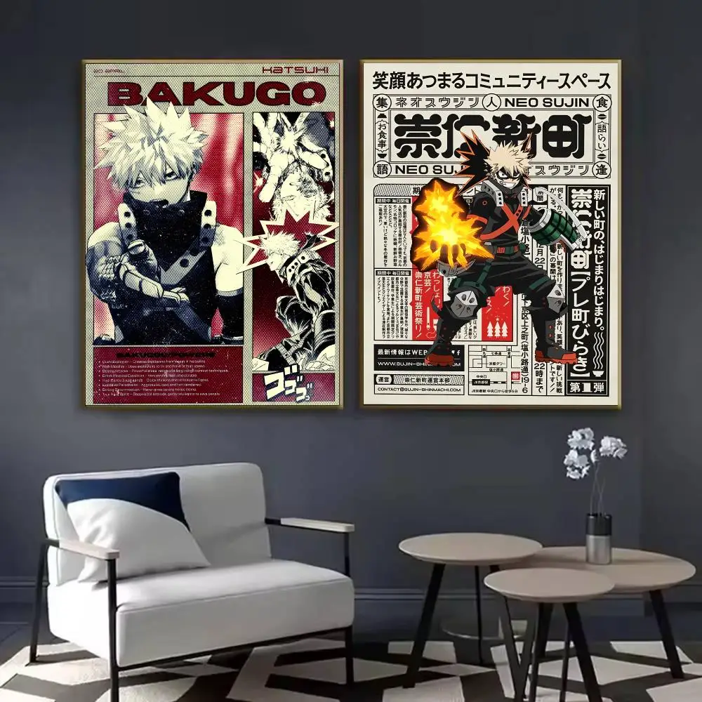 My Hero Academia Bakugo Katsuki Poster Waterproof Sticky Wall Art Print For Bedroom Living Room Hallway Bar Home Decor