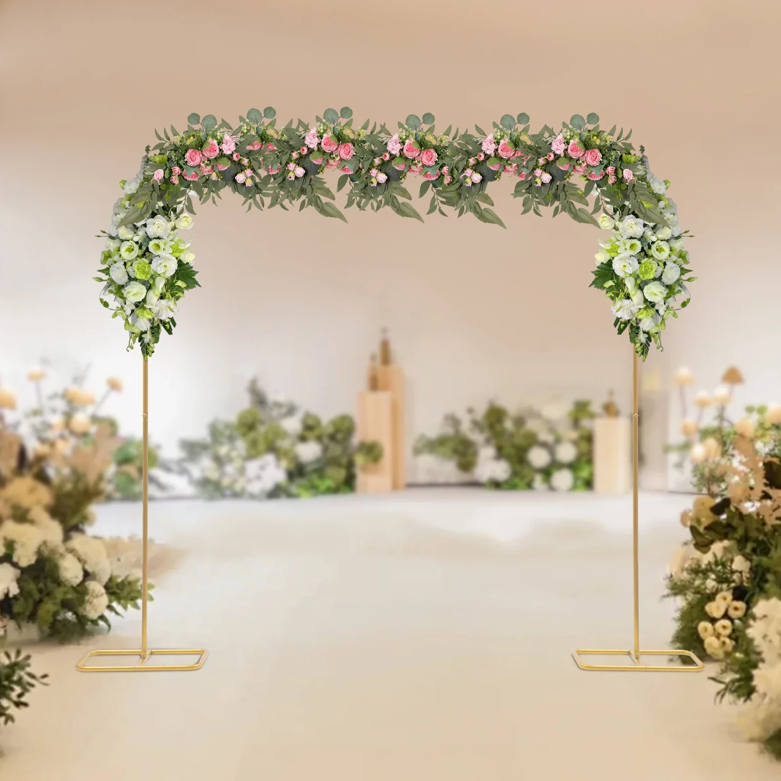 2*2.1 متر الذهب الزفاف قوس الباب مربع حامل زهور معدني مع قواعد خلفية إطار الزخرفية لحفل الزفاف