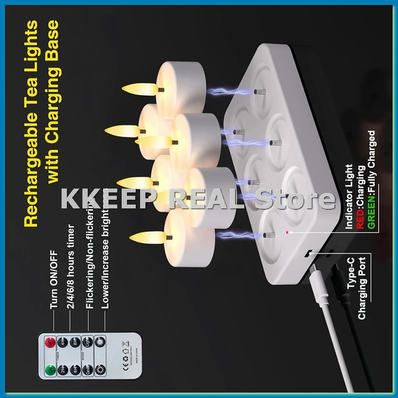

6Pcs Flameless Tea Lights Candles with Charging Station Remote Control LED Tea Lights Candles for Halloween Anniversary-A12I
