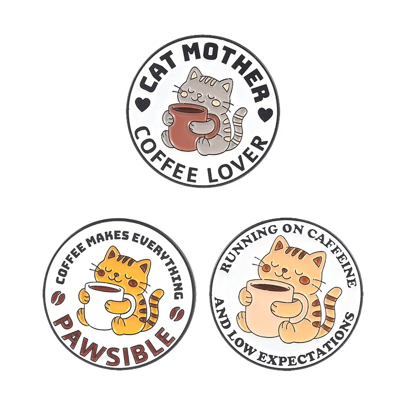 

Running on Caffeine and Low Expectations Tabby Cat Enamel Pin Coffee Makes Everything PAWSible Tabby Cat Brooch Badge Jewelry