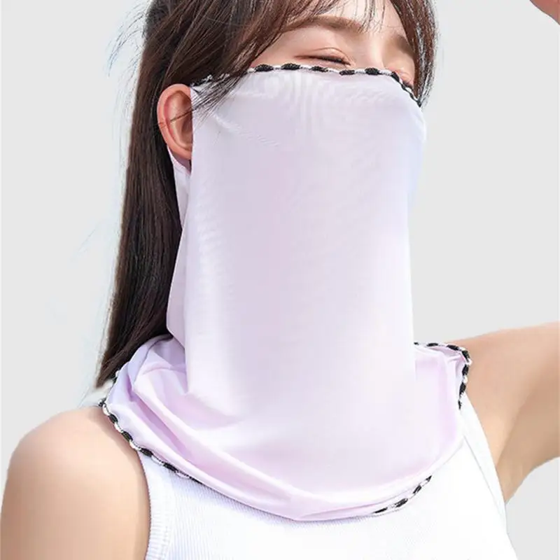 여성용 아이스 실크 페이스 마스크, 사이클링 야외 햇빛가리개 그라디언트 넥 마스크, 걸이식 마스크, 빠른 건조 태양 보호 페이스 커버 스카프