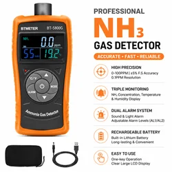 Ammonia Air Detector 5800G Monitor NH3 Gas Level w/Alert , 0-100ppm Particle Meter with USB Recharge Battery For Industry Farms