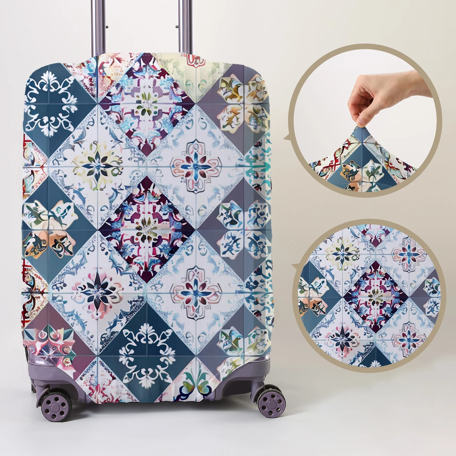 

Retro tile patchwork pattern luggage protection cover, suitable for 18-32 inch luggage covers, luggage handle gloves, travel acc