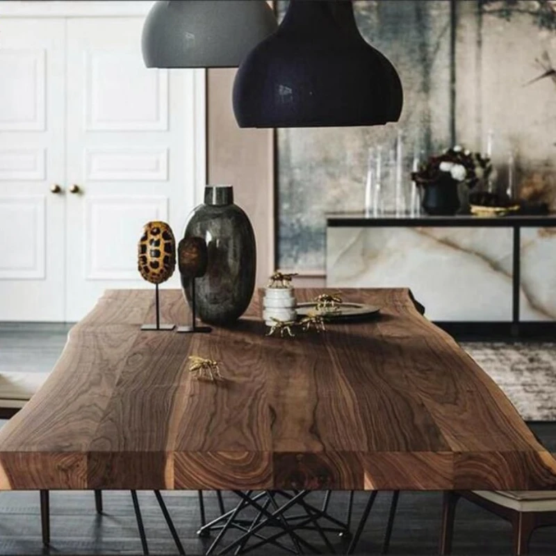 Nordic dining table black walnut wood dining table North American industrial style solid wood dining table natural edge dining