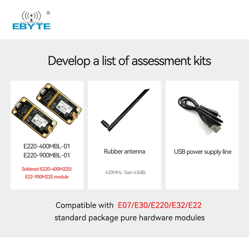 Placa de teste E220-900MBL-01 E220-900M22S Kit de avaliação de desenvolvimento Interface USB para controle principal TTL MCU STM8L151G4 Fácil uso